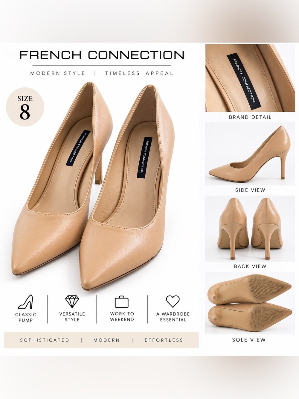 French Connection Tan Pointed-Toe Stiletto Pumps